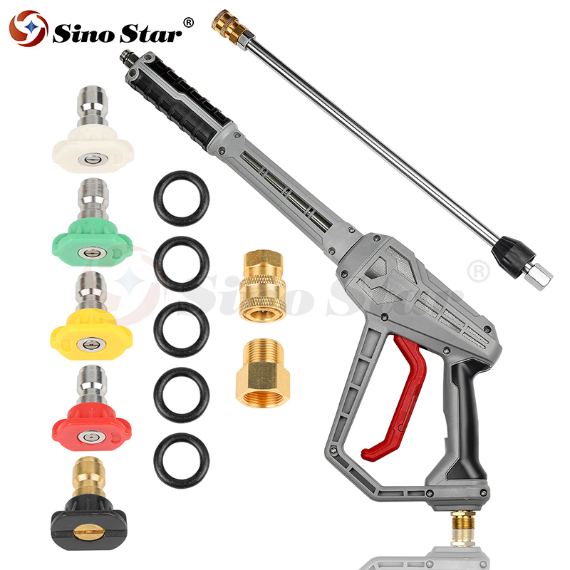 Pressure Washer Gun Red High Power Washer Gun with Replacement Wand Extension 5 Nozzle Tips M22 Fittings 40 Inch 5000 PSI