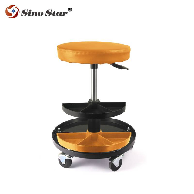 Round Mechanic Stool Creeper Adjustable Rolling Stool Chair Swivel With Tool Tray Storage SP00875