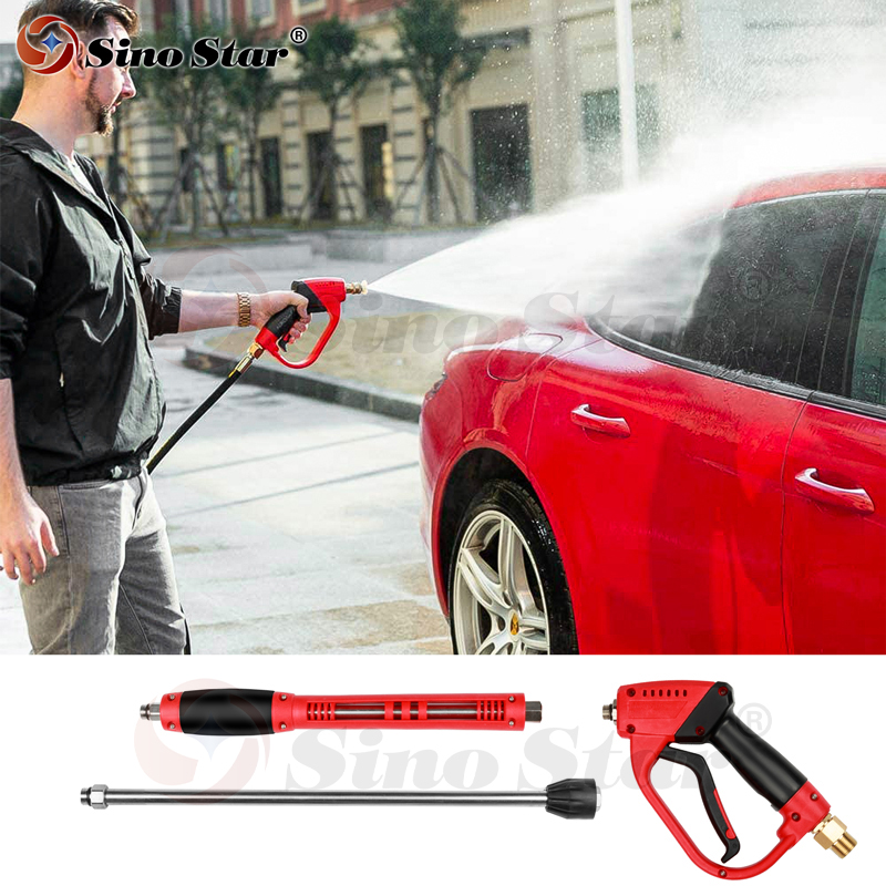 High Pressure Washer Gun with Replacement Wand Extension 1/4" Quick Connect M22 Fitting,345Bar/5000 Psi