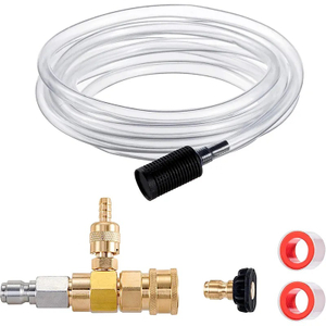 Adjustable Chemical Injector Kit for Pressure Washer Soap Injector 3/8 Inch Quick Connector With 10' Tube Nozzle Brass Stainless