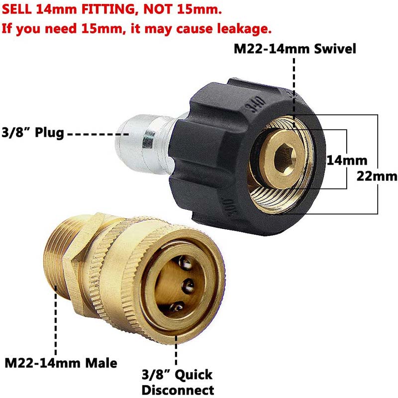 Ultimate Pressure Washer Adapter Set Quick Disconnect Kit M22 14mm Swivel to 3/8\'\' Quick Connect, 3/4" to Quick Release 8-Pack