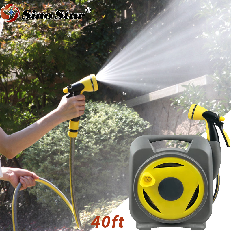 Car Wash Retractable Hose Reel 40ft Water Hose Reel with 6 Spray Mode Multi-Function Spray Gun Can Be Wall Mount 12M