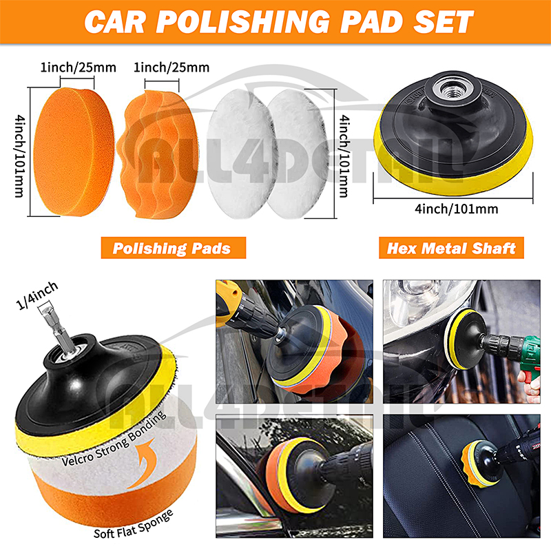28PCS Car Detailing Kit Interior Detailing Kit Yellow Detail Drill Brush Cleaning Tools Set for Cleaning Wheels Car Wash Shop